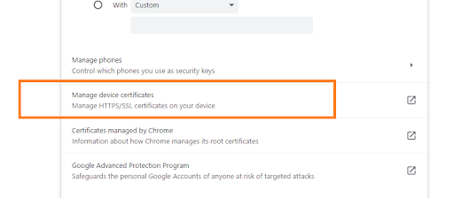 Chrome Manage Certificate